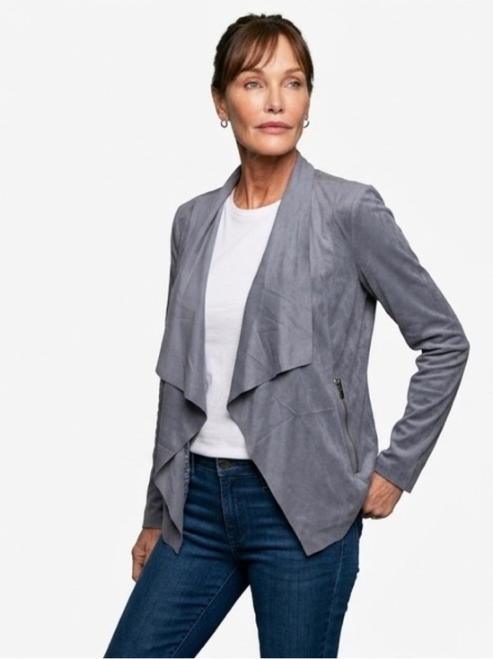 bagatelle Jackets & Blazers - Casual Chic Fashion Forward Open Front Bagatelle Draped Blue Women's Blazer